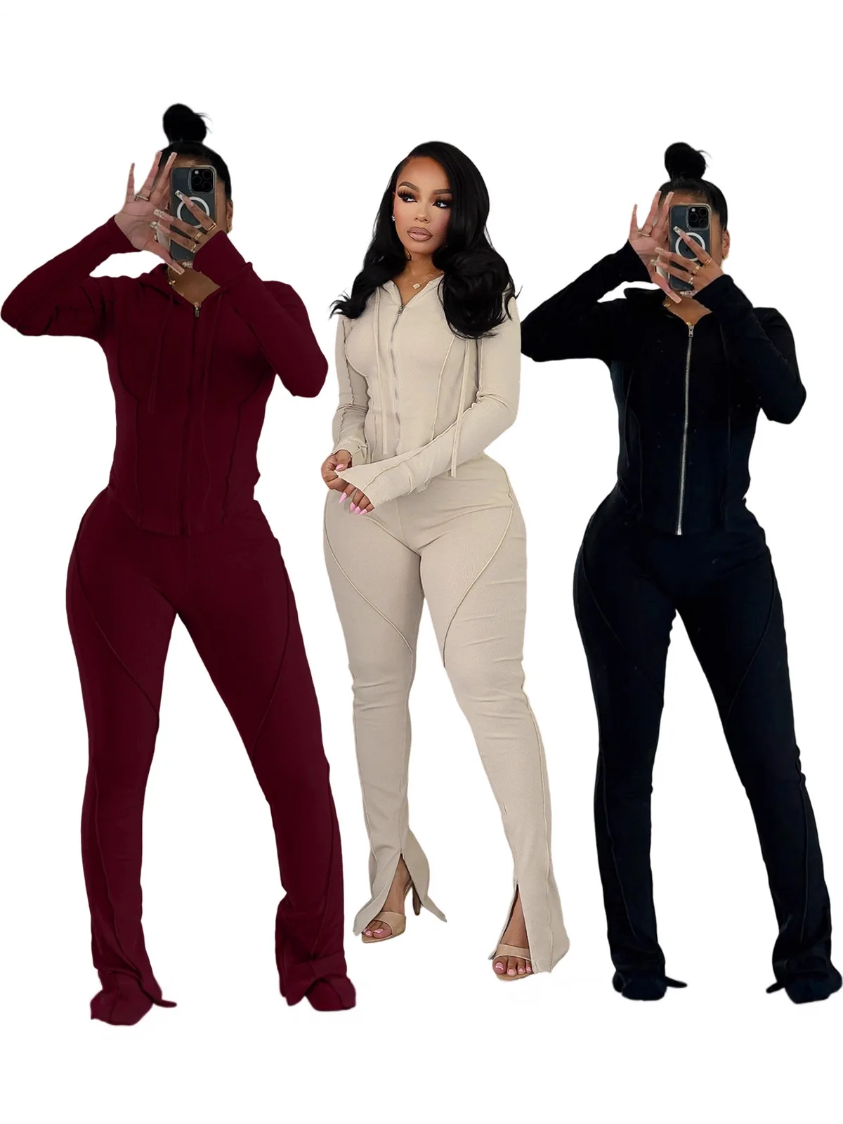 

Women Activewear Set Fall Stretch Hooded Crop Top And High Waist Pants Casual Two Piece Set Sportswear Women Joggers Tracksuit