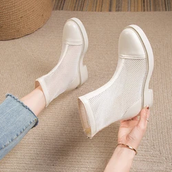 Mesh Hollow Chelsea Short Boots Women Summer Thin Section Breathable Thick Heel 6 Boots Female High Top Sandals Casual Shoe