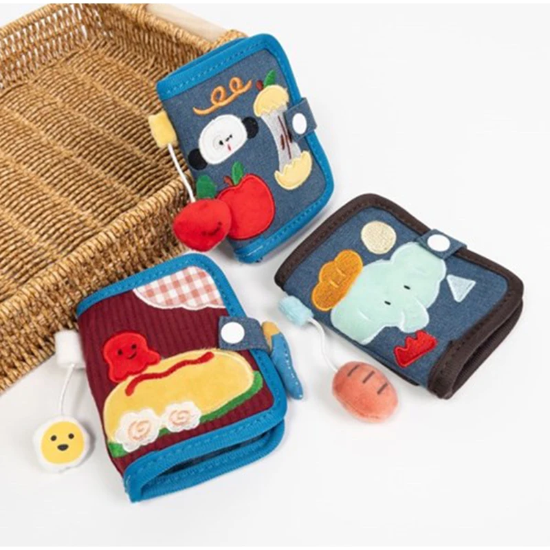 Cute Japanese Short Wallet Exquisite Embroidered Denim Wallet Zippered Foldable Portable Storage Bag Multifunctional Card Holder