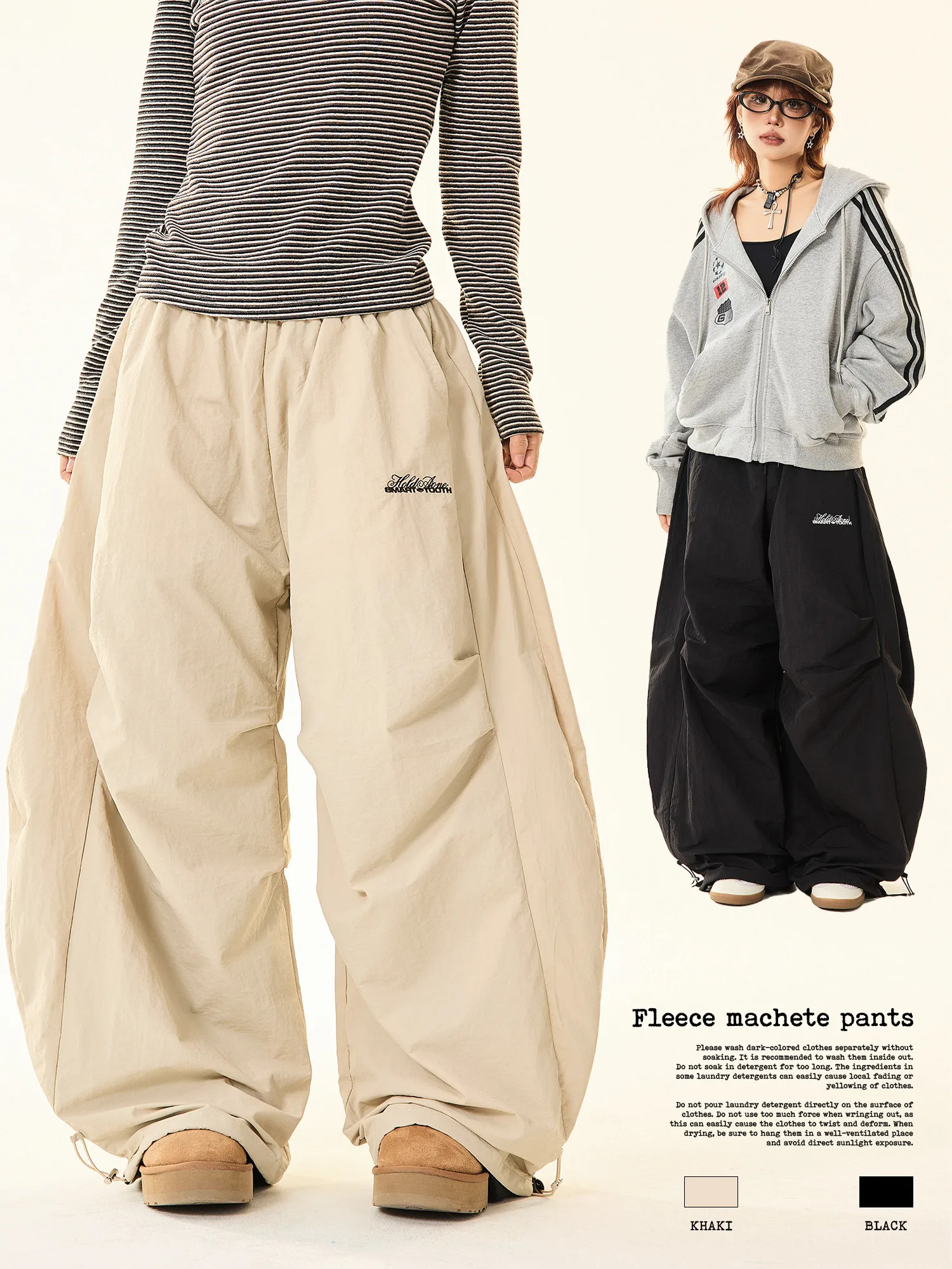 Pantalones informales de pierna ancha con forro Street Sle Fce, ropa de trabajo holgada para mujer, diseño plisado Retro americano, Otoño Invierno