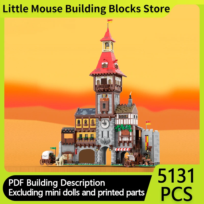 

Medieval Castle Model MOC Building Bricks Medieval Town Square Set Modular Technology Gifts Holiday Assemble Children Toys Suit