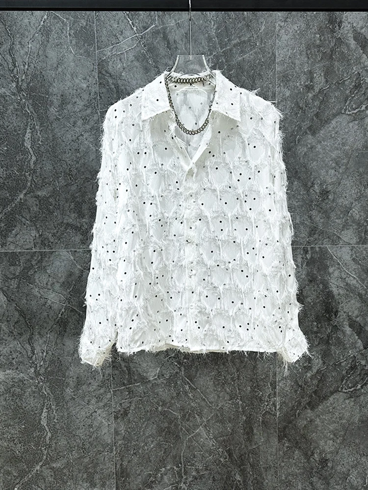 2025 New Tassel Design Sequin Shirts Pants Chic Two-Piece Sets Men High-End Fashion Trend 2pcs Men's Handsome Loose Comfort Sets