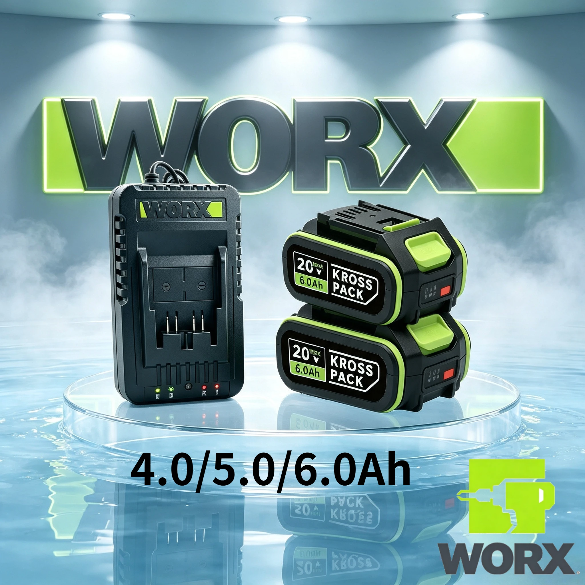 Original Green  WORX 20V 4.0Ah  Battery WA3054 with LED Indicator BMS Protection Fits All WORX WU Series Cordless Power Tools