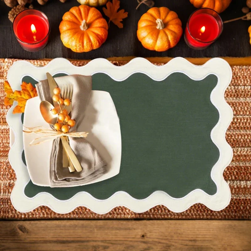 19x13cm Embroidered Napkin Vintage Wavy Edge Color Blocking Design Reusable Placemats Wedding Banquet Table Decoration