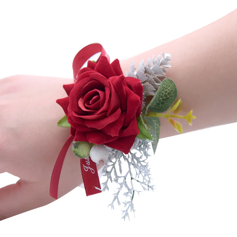 New Ivory Rose Flowers Bracelet Bridesmaid Wrist Corsage Bride Accessories Silk Sash Girl wedding supplies