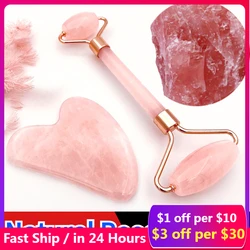 Rodillo de Jade de cristal en polvo de cuarzo rosa, masajeador facial Natural para Spa, gua sha, piedra natural, herramientas para gua sha