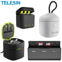 TELESIN 4 Kinds 3 Slots Charger With LED Light TF Card Reader Storage Charging Box for GoPro Hero 12 11 10 9 Black