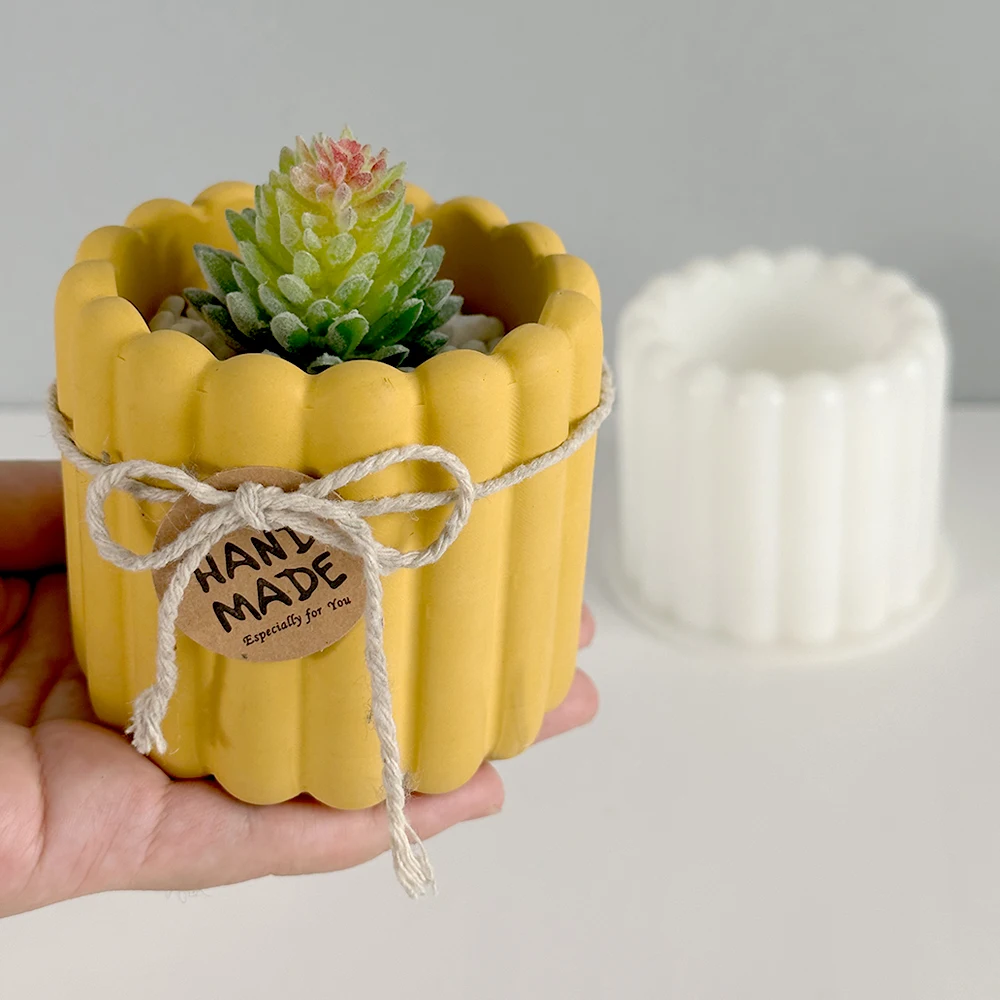 Succulent Flower Pot Silicone Mold DIY Cylindrical Stripe Candle Jar Plaster Cement Mould Jewelry Storage Box Resin Craft Molds