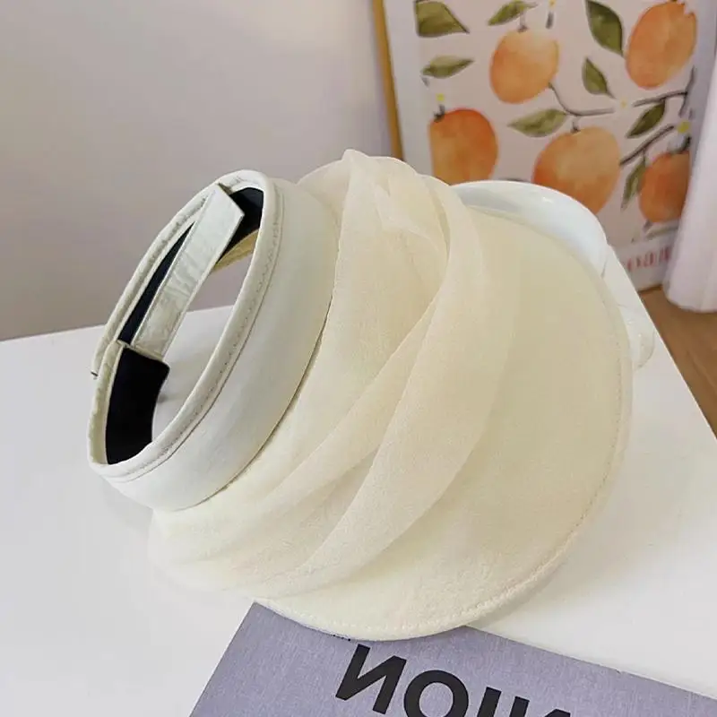UPF50+ Women's Crownless Sun Hat With Foldable Headband Korean Style Wide Brim Beach Cap UV Protection Summer Foldable Visor Hat