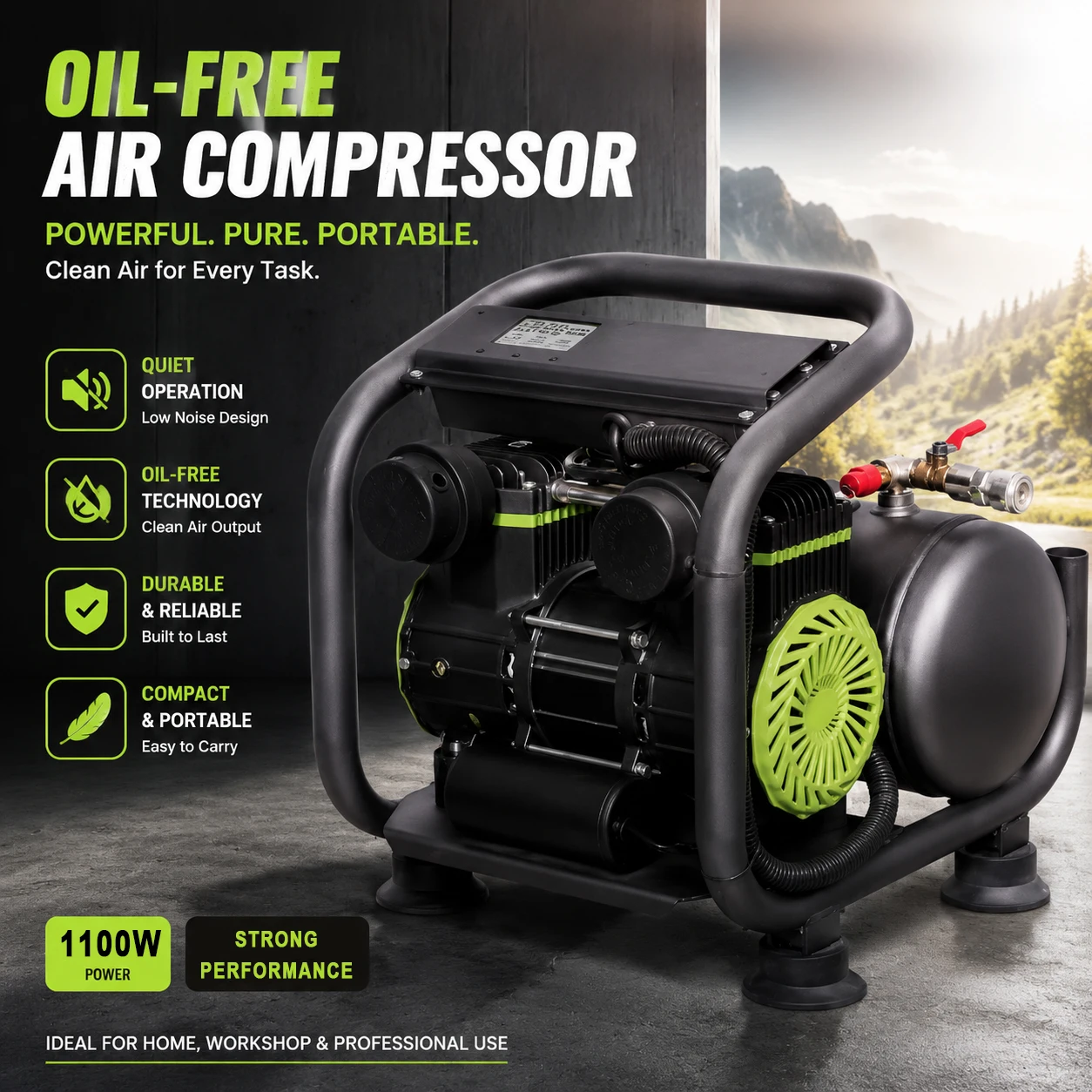 Air Compressor 1100W 1500W 2200W Oil Free Air Compressor Quiet Portable Compressor Pump for Auto Repair Tire Inflation Air Pump