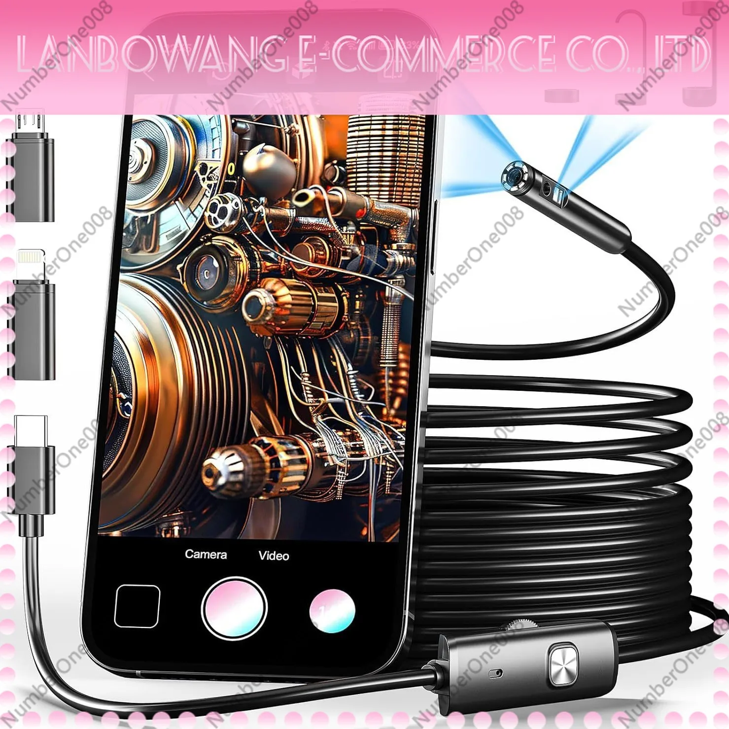 Apple Android universal high definition 1920P1440P semi-rigid hard wire endoscope auto repair industrial pipe camera