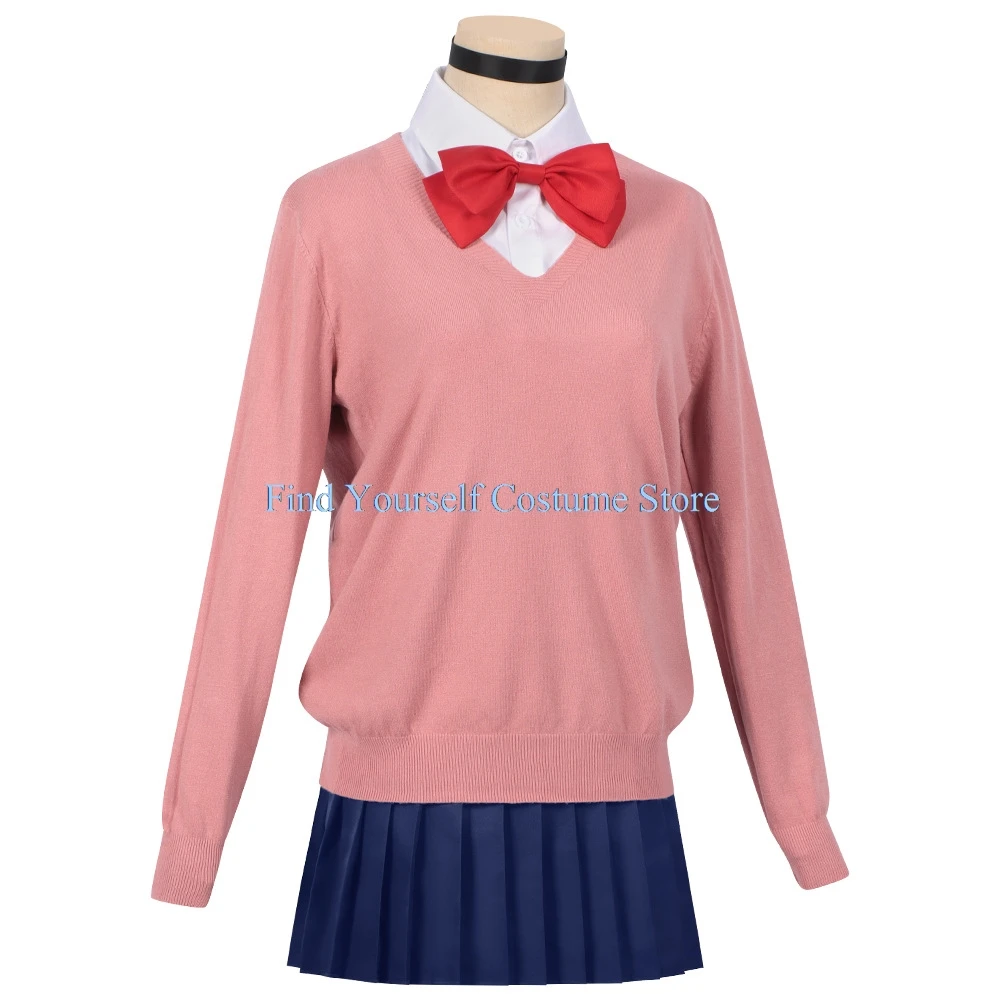 Anime Dandadan Momo Ayase Cosplay Costume Pink Top Blue Skirt School Uniform Earrings Socks Halloween Party Uniform Women Props