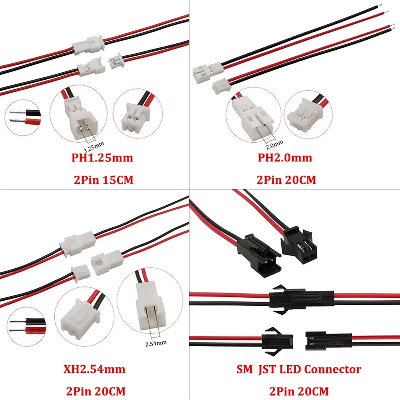 Enchufe macho hembra JST1.25mm PH 2,0mm XH 2,54mm SM2.5 JST, Conector de Cable eléctrico DIY, 5 pares