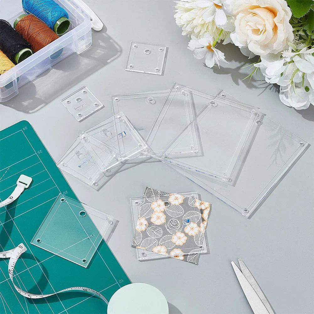 9Pcs Acrylic Square Quilting Templates with 3mm/5mm Holes  Precise Cutting Guide for DIY Sewing  Precise Cutting