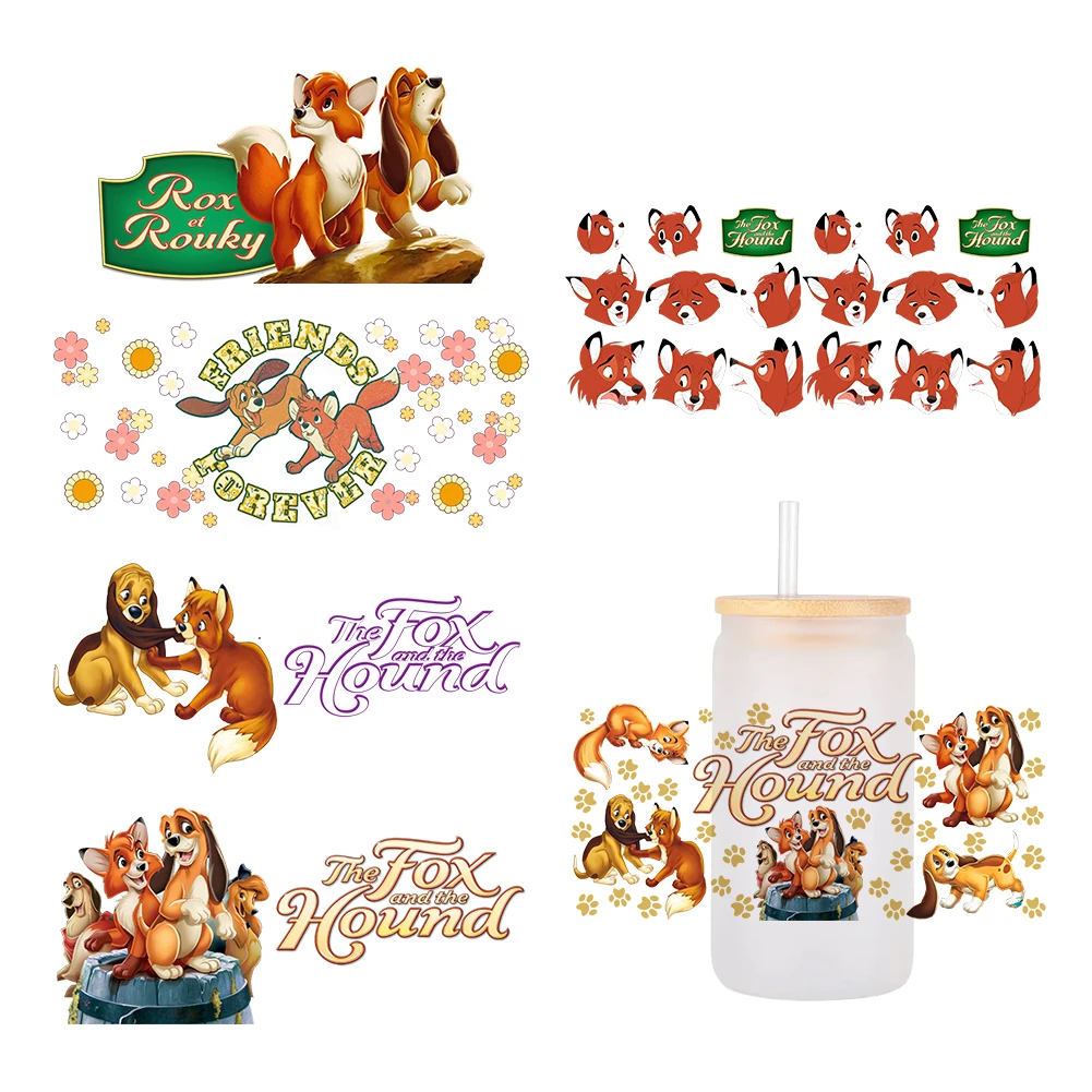 Disney The fox and The hound  For Libbey 16oz Can Glass 3D Waterproof UV DTF Coffee Can Wrap Libbey Glass Wrap