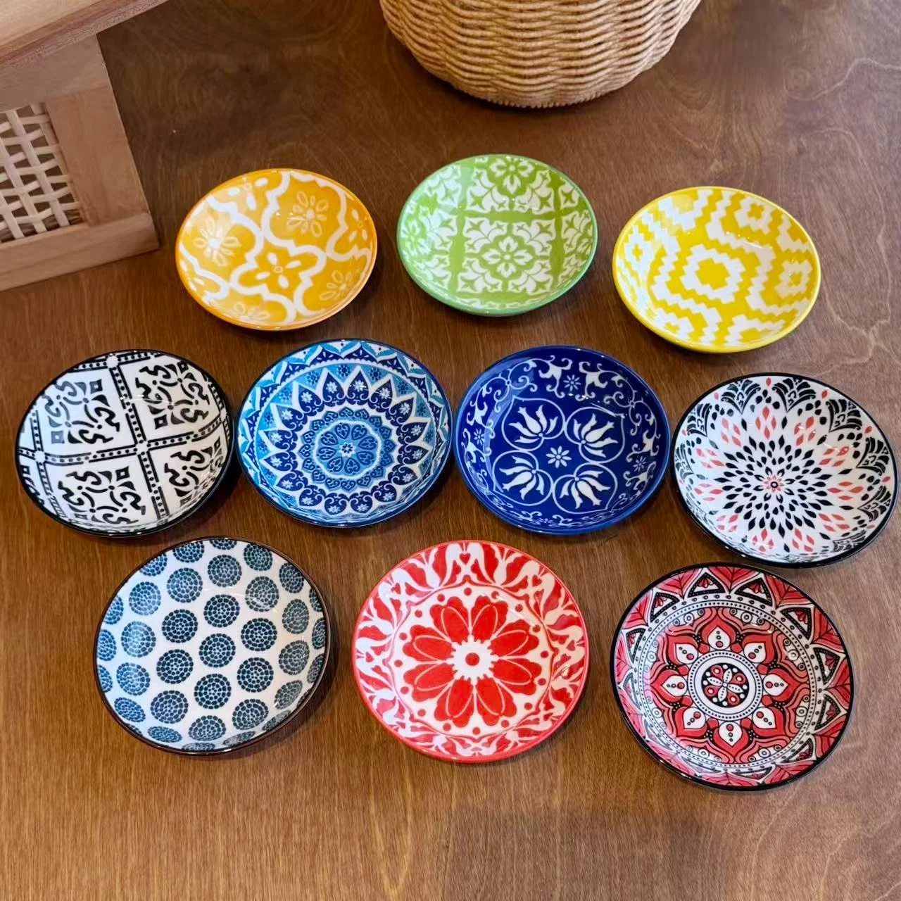 Bohemian Ceramic Seasoning Dishes, Set of 6/10, 3.8 Inches,for Salad, Soy Sauce, Vinegar, Olive, Ideal for Kitchen & Dining Room