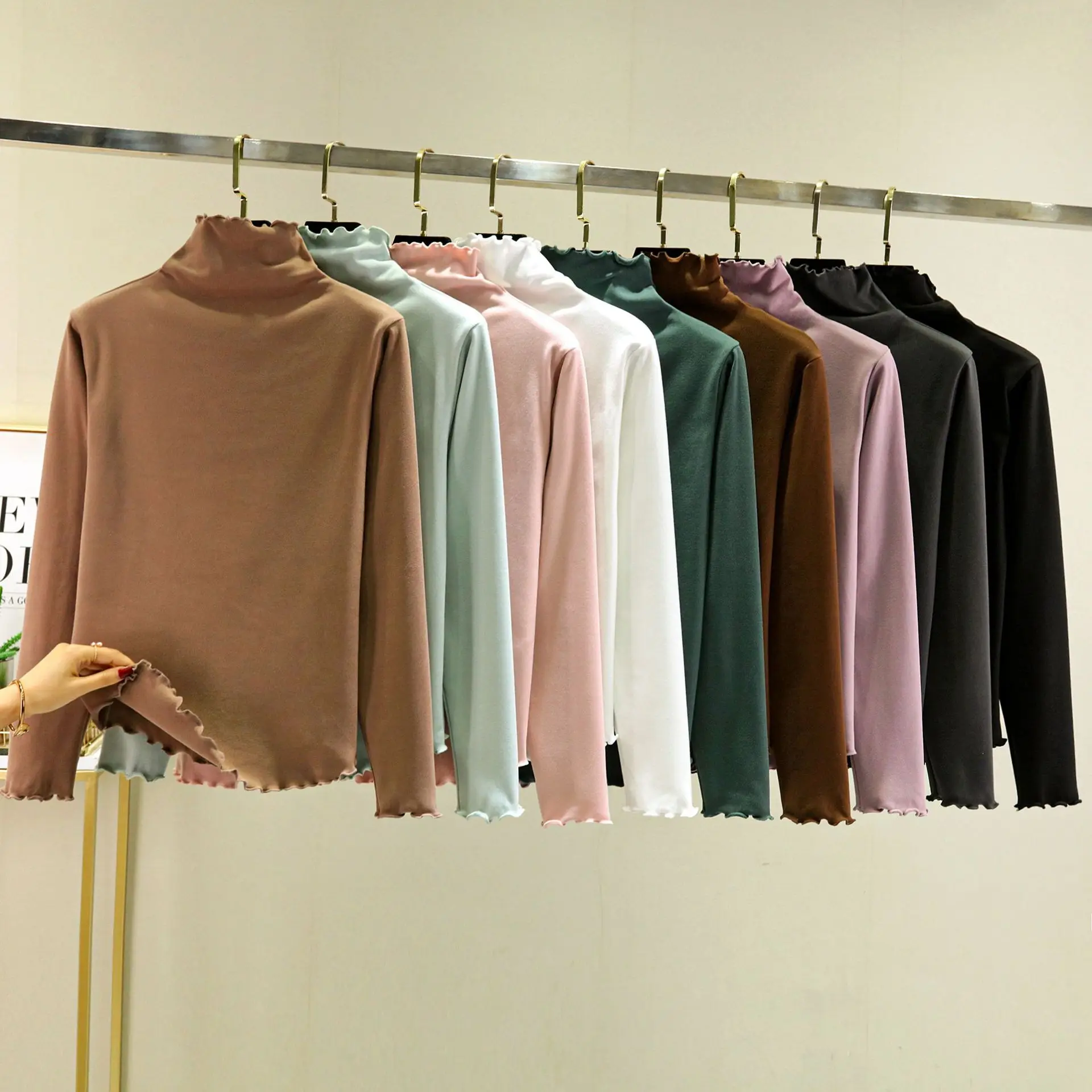 

Double Fleece Warm Bottoming T-shirt Edible Tree Fungus Turtleneck Women Winter warm Tshirts Thermal Tops solid color