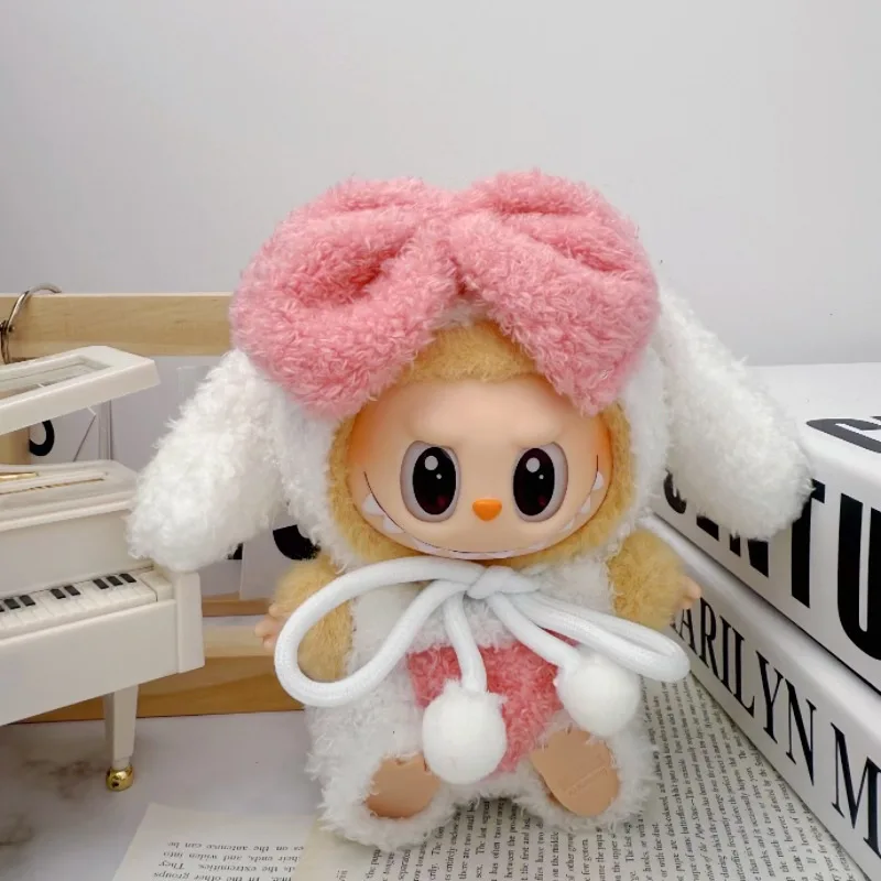 For Skullpanda Doll Pink White Big Rabbit Ear Clothes for Skull Panda Labubu 3.0 Doll Outfit Clothing Accessories