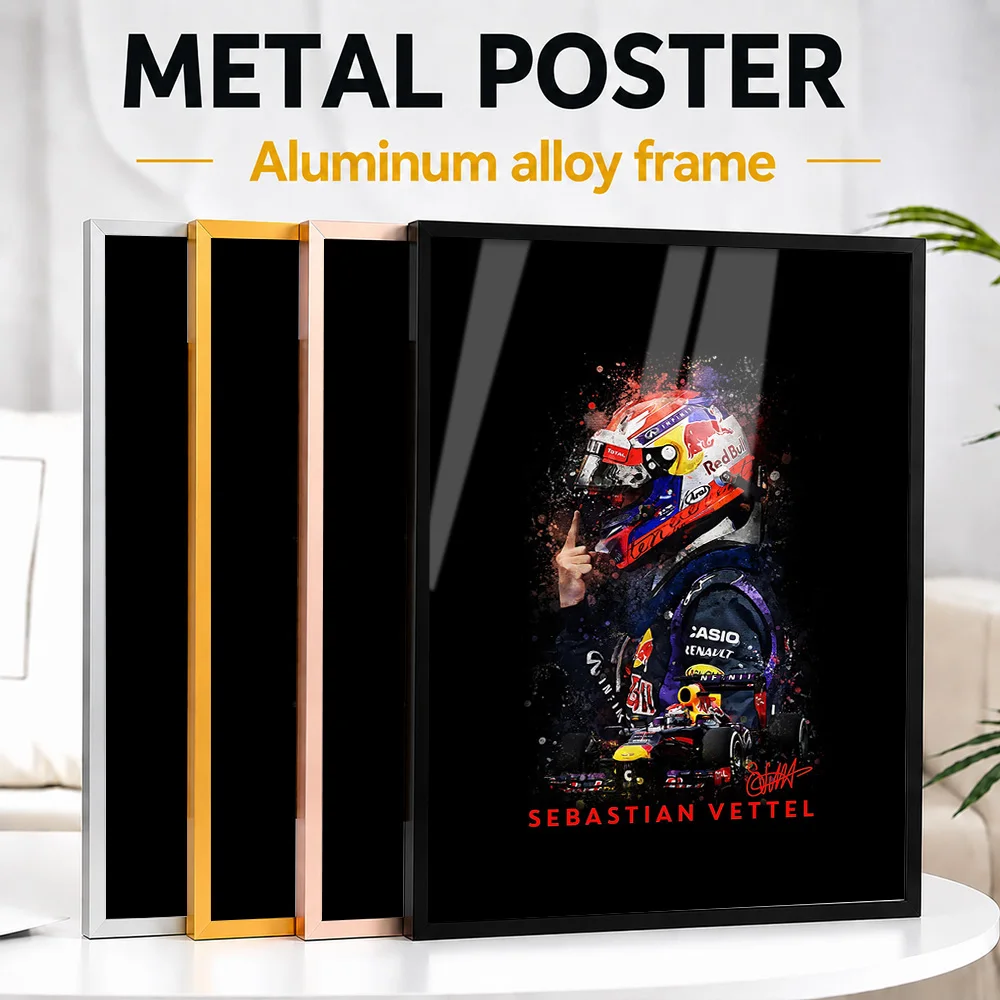 Sebastian Vettel Framed Metal Print Customized Photo Monochrome Speed Style Wall Art For Home Office Special Housewarming Gift