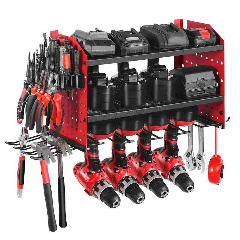 

Free Shipping-Power Tool Organizer Wall Mount, 3-Layer Storage Rack with 4 Drill Holders, Tools Holder and Storage