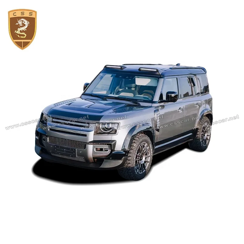 for Dry Carbon Fiber SVR Style Front Roof Spoiler Wings with LED Light for Land-Rover Defender