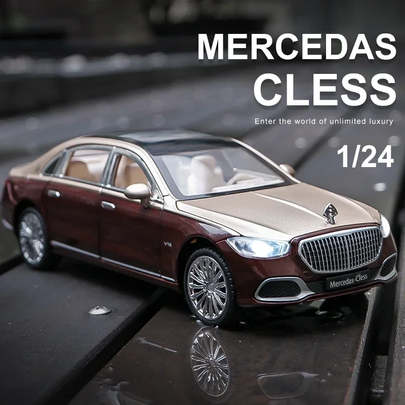 1:22 Benz Maybach S680 Alloy Metal Car Model Diecast Metal Toy Vehicles Car Model High Simulation Sound and Light Childrens Gift