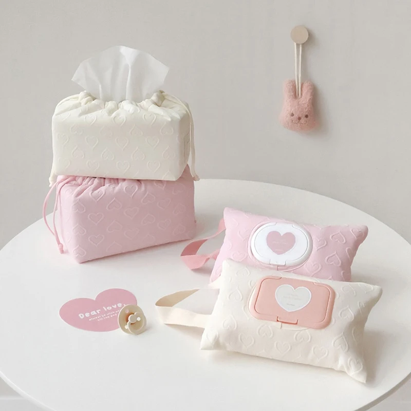 Ins Wind Simple Car Tissue Box Indoor Home Tissue Storage Bag Baby Diaper Portable Drawstring Wet Wipe Case Paper Towel Holder