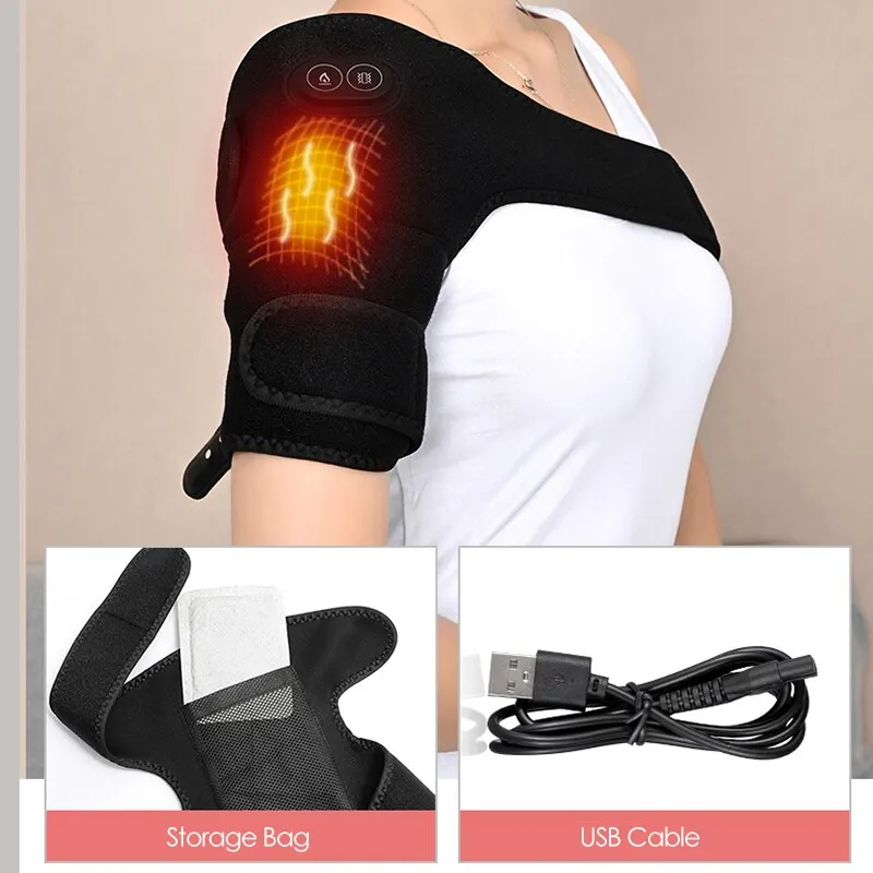 Electric Shoulder Brace Heated Knee Massager Vibration Massage Black Support Strap with Adjustable Three Levels of Heating