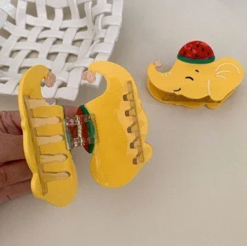 BYL Nuovo Animale Del Fumetto Giallo Anguria Cappello Elefante Pinza Artiglio Dei Capelli In Acetato Carino Disco Capelli Granchio Clip Accessori Per Capelli Femminili