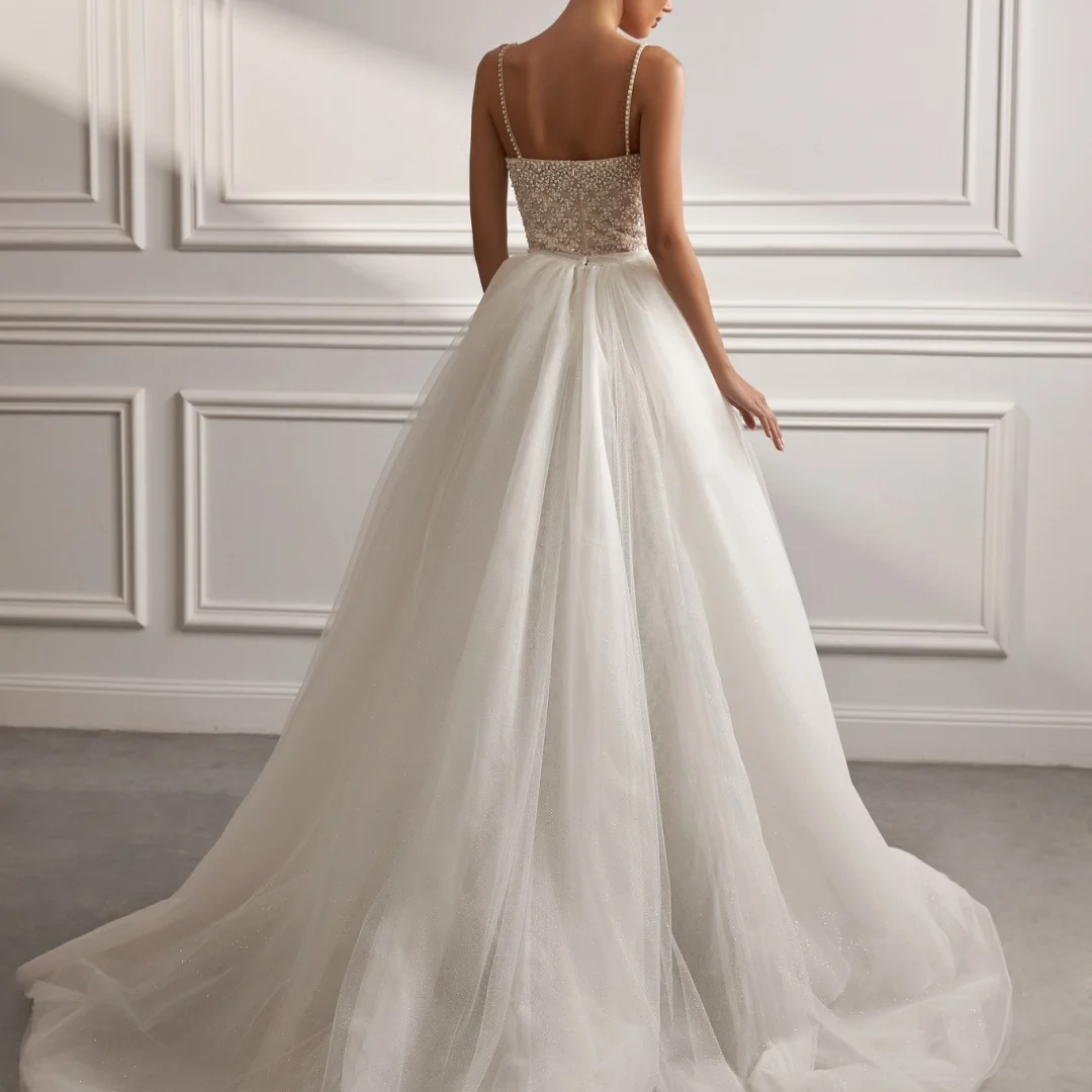 Amanda Customized White Beading Spaghetti Strap Prom Dress Strapless Floor-Length Sequins vestidos de noche  Formal Evening 2025