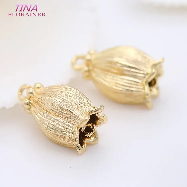 4PCS 10x14MM 14K  Gold Color Brass 2 Holes Lily Flower Charms Pendants High Quality Diy Jewelry Accessories