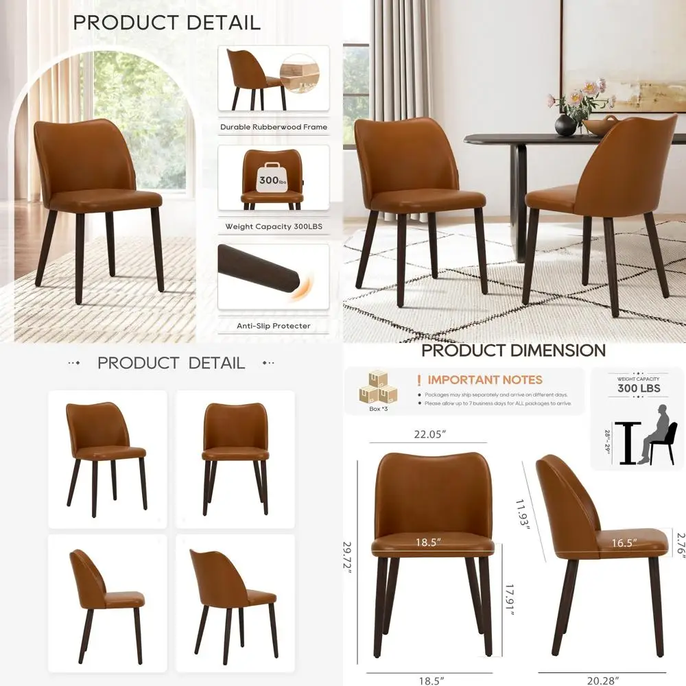 

Set of 6 Light Brown PU Leather Upholstered Dining Chairs with Padded Seats and Wooden Legs for Home or Restaurant Use