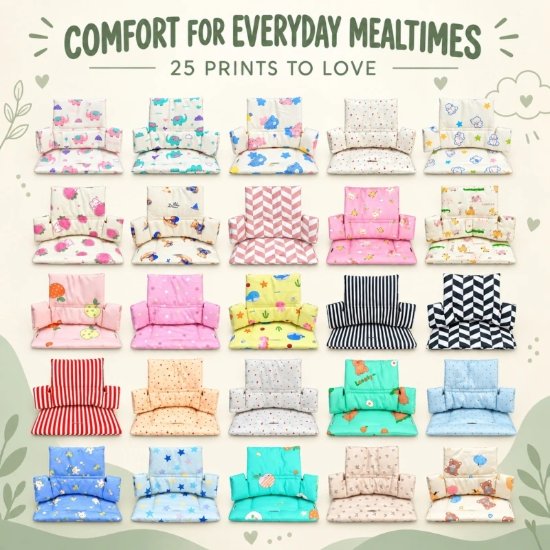 High Chair Pad Set, High Chair Cushion with Separate Back and Side Areas, Cotton Fabric for Use with Growing 15UB