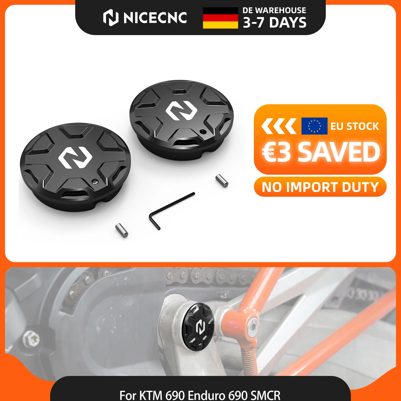 Nicecnc per Ktm 690 Enduro 690 SMC R 2008-2025 2024 2023 2022 2021 2020 2019 2018 2017 2016 2015 Tappi per foro del perno del forcellone per Husqvarna 701 Supermoto /701 Enduro 2016–2025 Gasgas 700