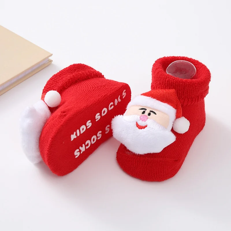 Newborn Christmas Socks Slipper Non-slip Socks Kids Winter Warm Fuzzy Holiday Socks Crew Xmas Socks for Baby Girl Boy