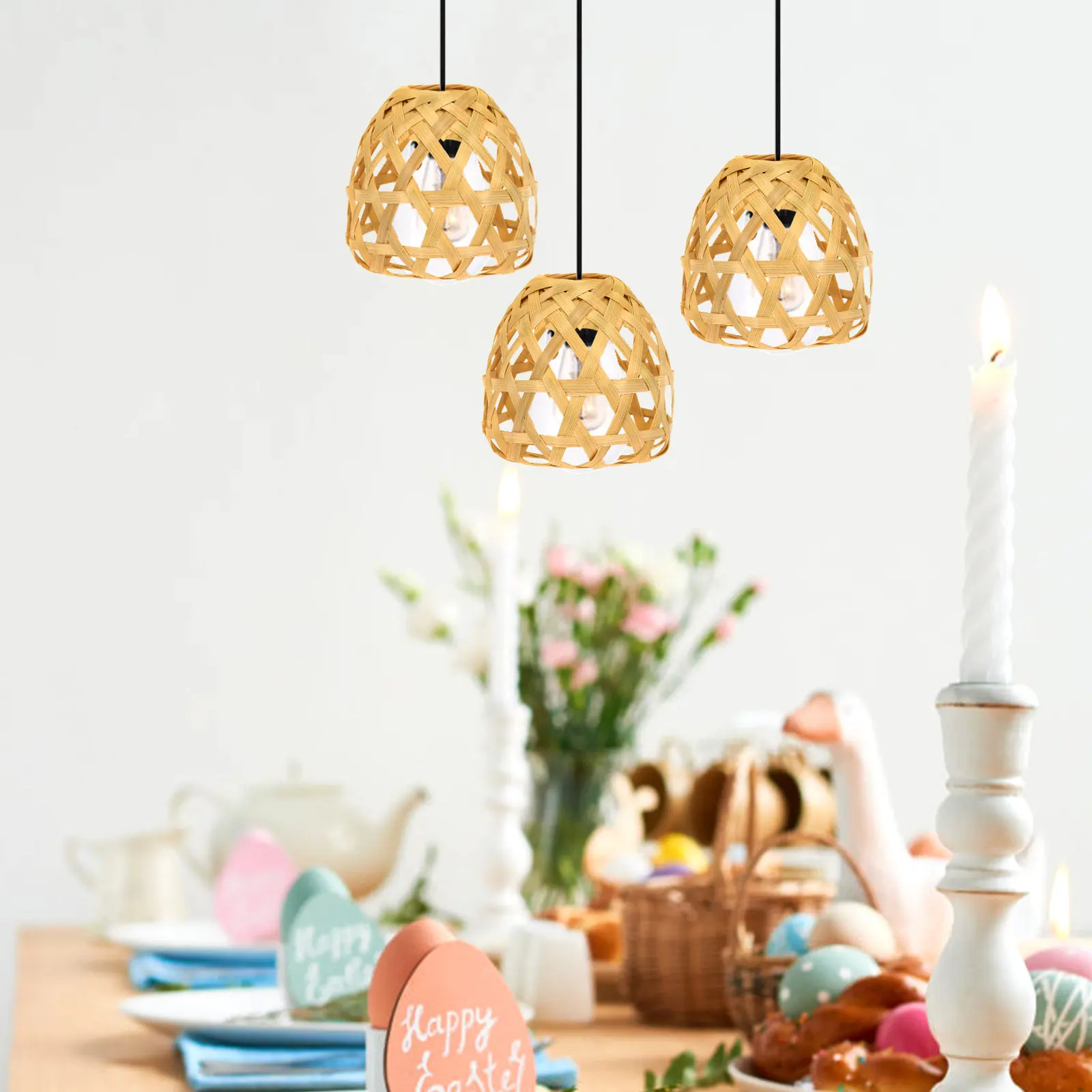 4Pcs Woven Bamboo Lamp Shade Replacement for Pendant Ceiling Lights Rustic Style Decorative Lampshades for Restaurant Home Warm