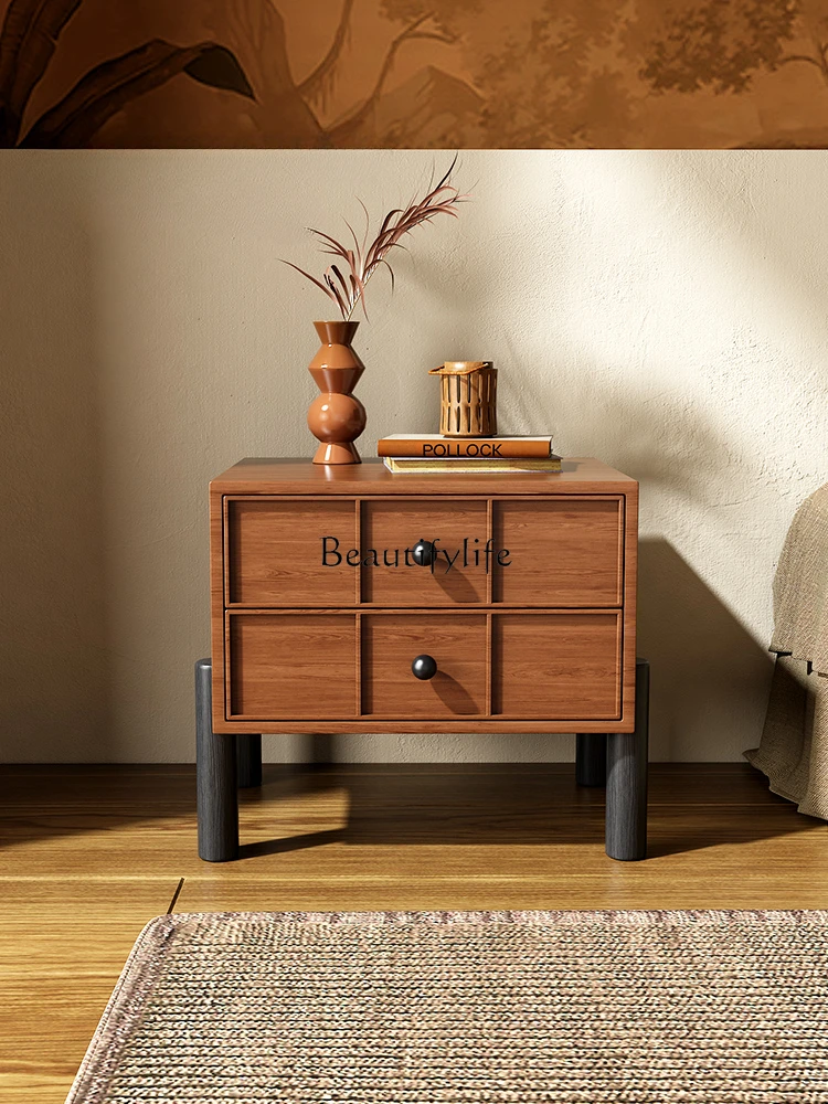 Mid-Ancient Bedside Table Home Bedroom Solid Wood Simple Modern Small Cabinet Creative High Sense