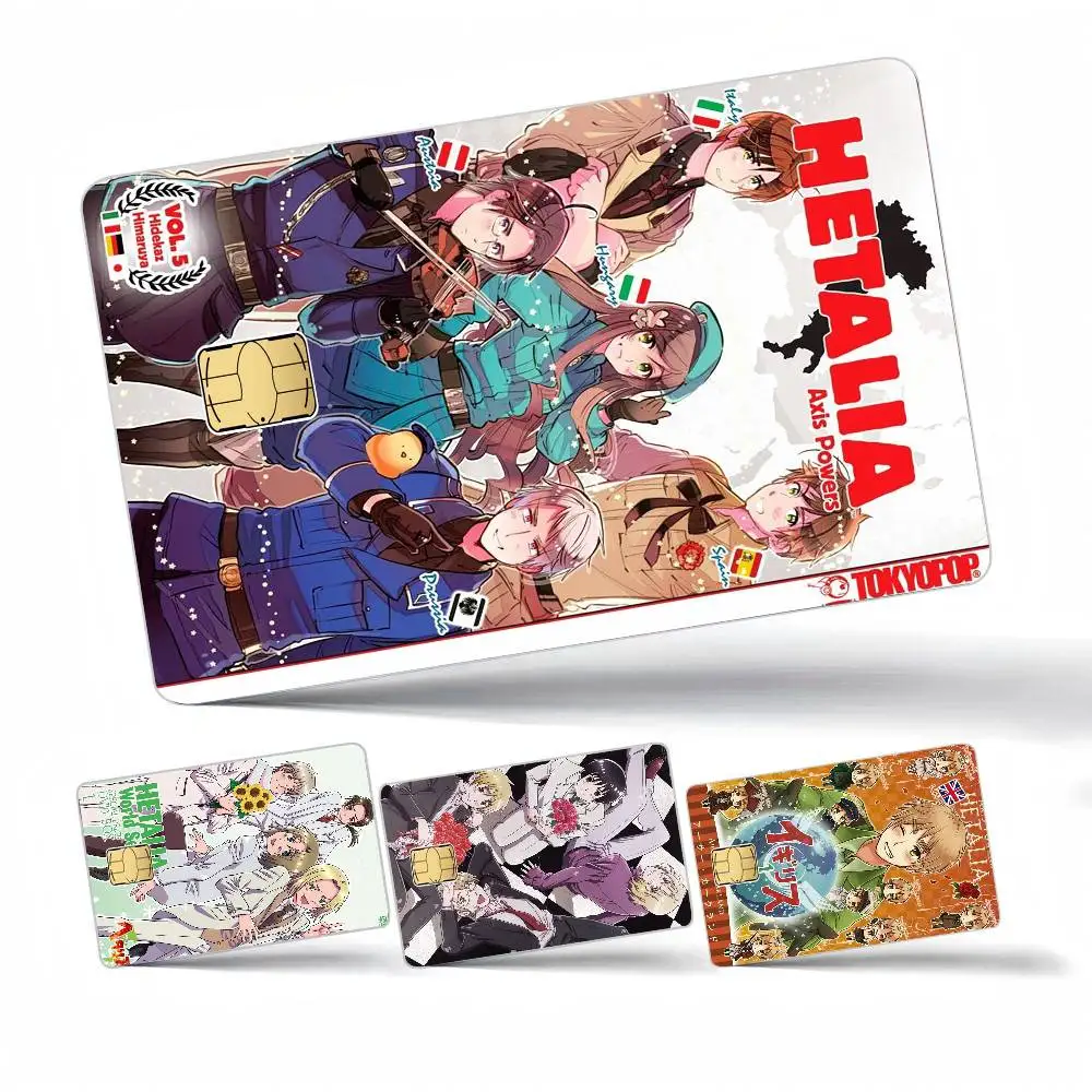 Anime Hetalia Axis Powers 4 Stück 1 Set Kreditkarten-Skin-Aufkleber für Bankkarten, Bus- und U-Bahn-Karten, wasserfest, Geschenk für Frauen