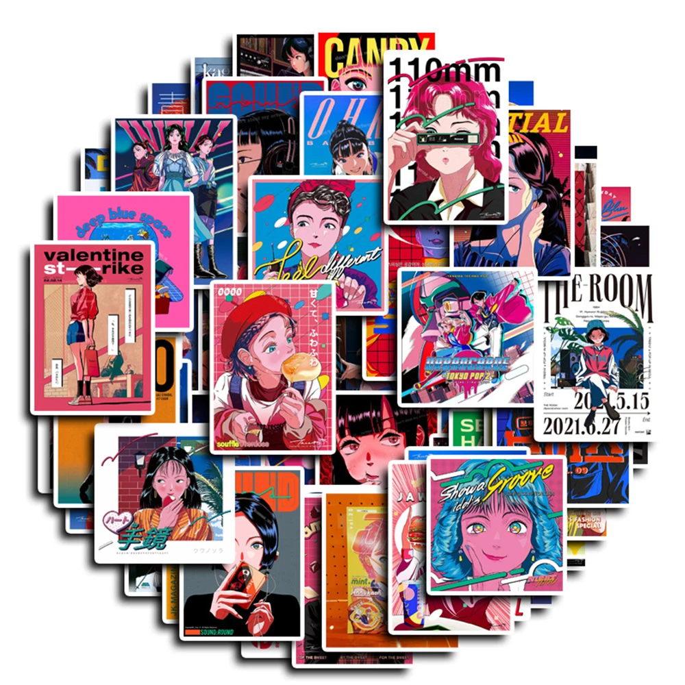 10/30/50 قطعة ريترو كول الكرتون فتاة المشارك ملصقات INS الجمالية الكتابة على الجدران ملصق ل سكيت الهاتف خوذة الشارات مقاوم للماء #2