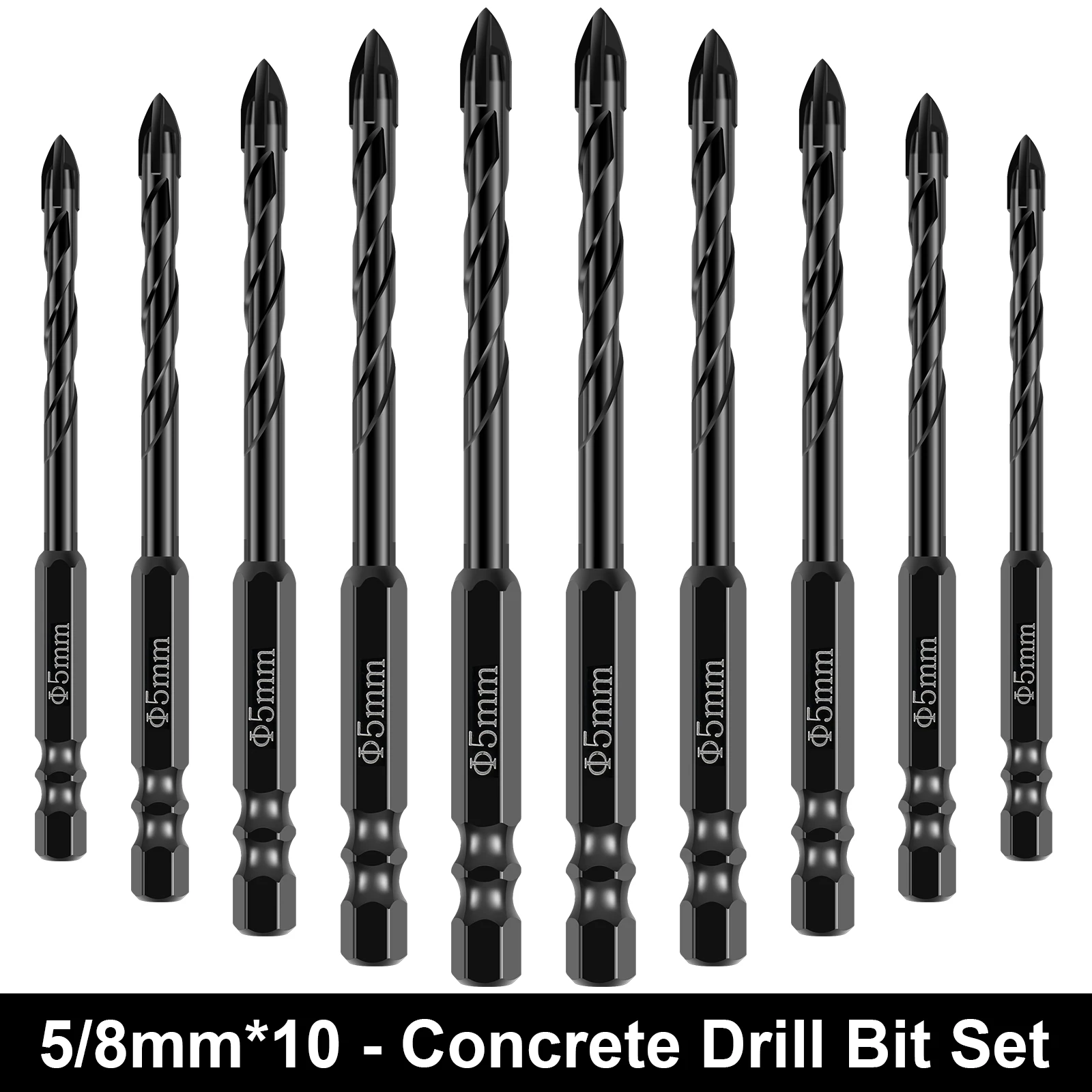 

10Pcs Concrete Drill Bits Masonry Drill Bit Set 5/6/8mm Tungsten Carbide Drill Bit Set For Tile/Ceramic/Glass/Brick Drilling Too