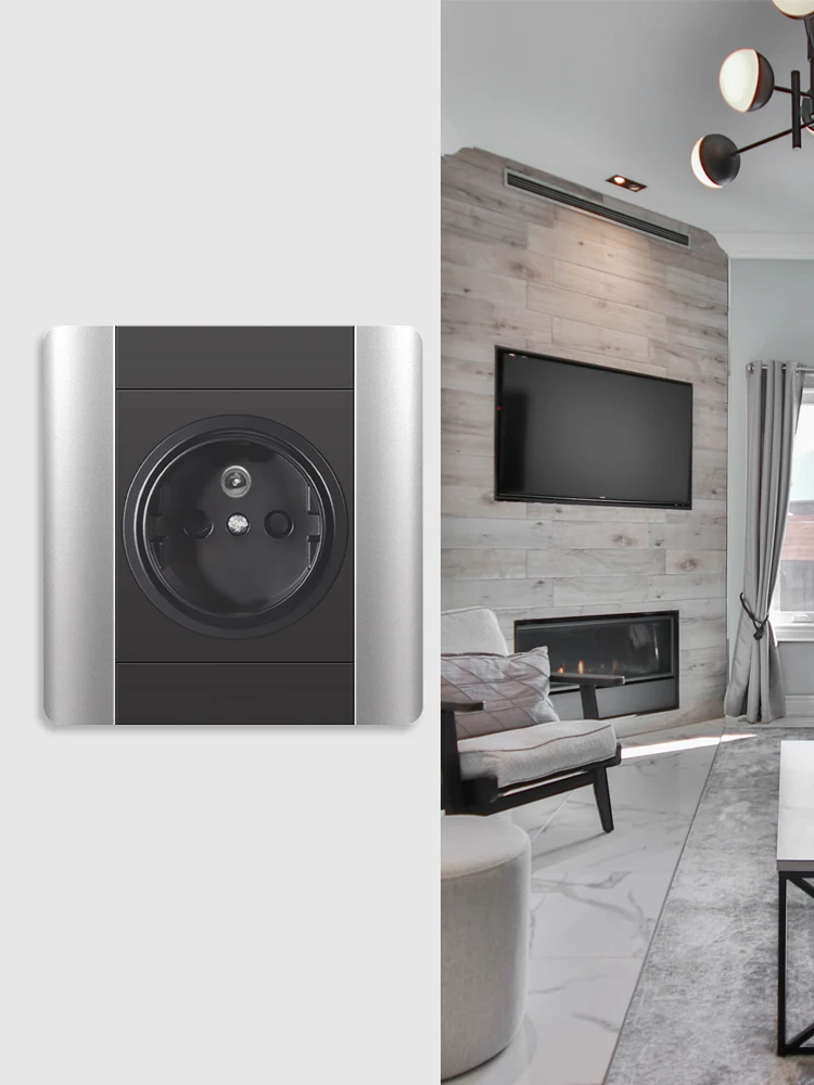 FLKL Point Switch Silver-Gray Two-Color Stitching LED Household Light Switch Socket Panel Porous Switching Power Supply