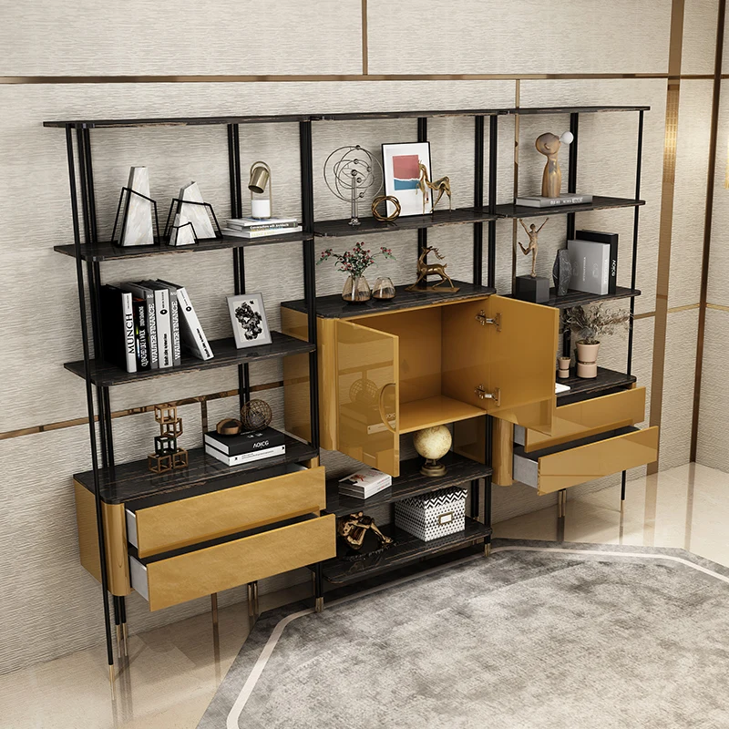 Light luxury bookshelves metal stainless steel multi-storey creative luxury home study shelves designer display shelves