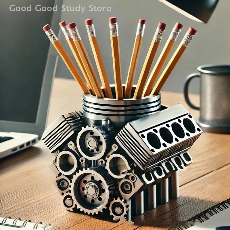 Pen Holder With Engine, Engine Pen Holder, Engine Block Desktop Organizer, Desktop Decor Gift For Car Enthusiasts