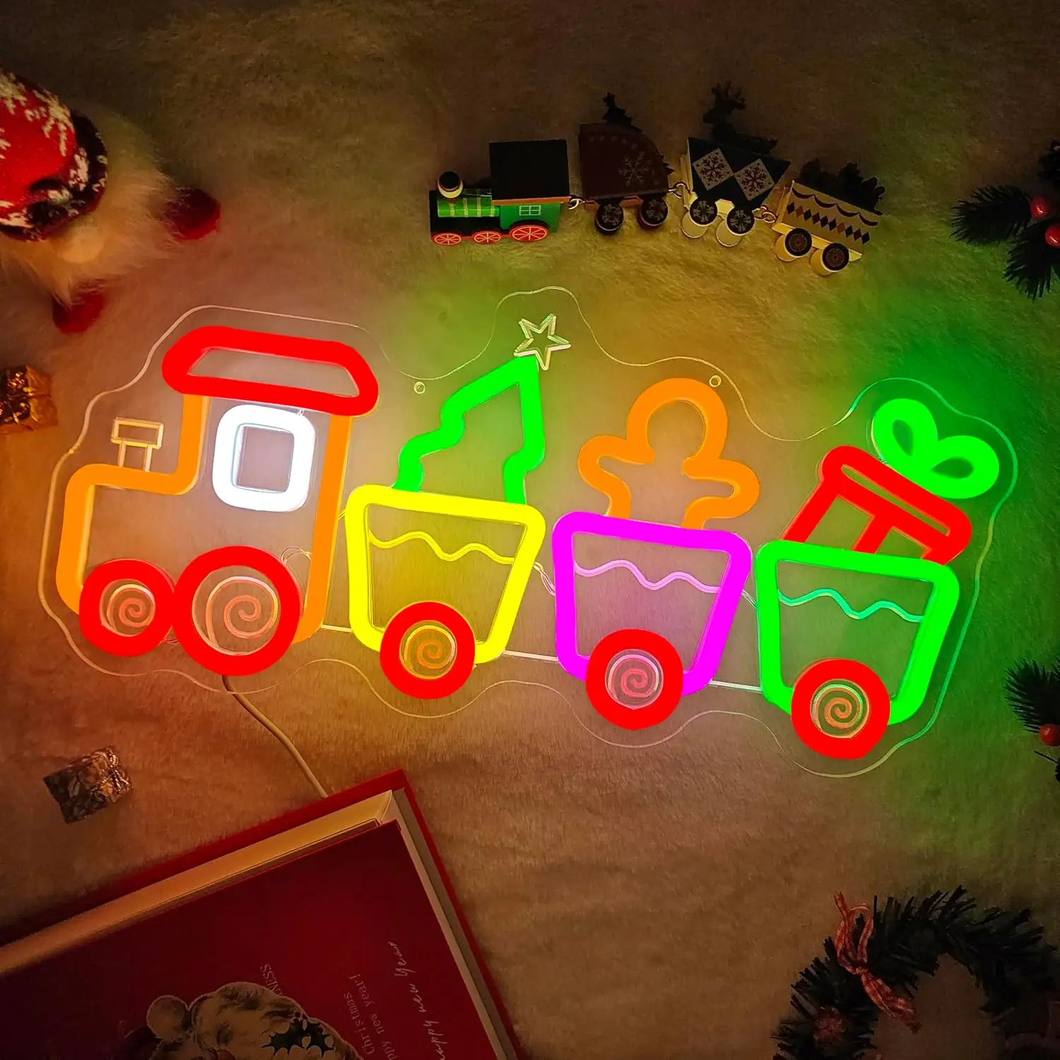 قطار عيد الميلاد النيون تسجيل USB عكس الضوء قطار الزنجبيل مصباح ليد حتى تسجيل ديكور المنزل عيد الميلاد ضوء هدية عيد الميلاد ضوء النيون
