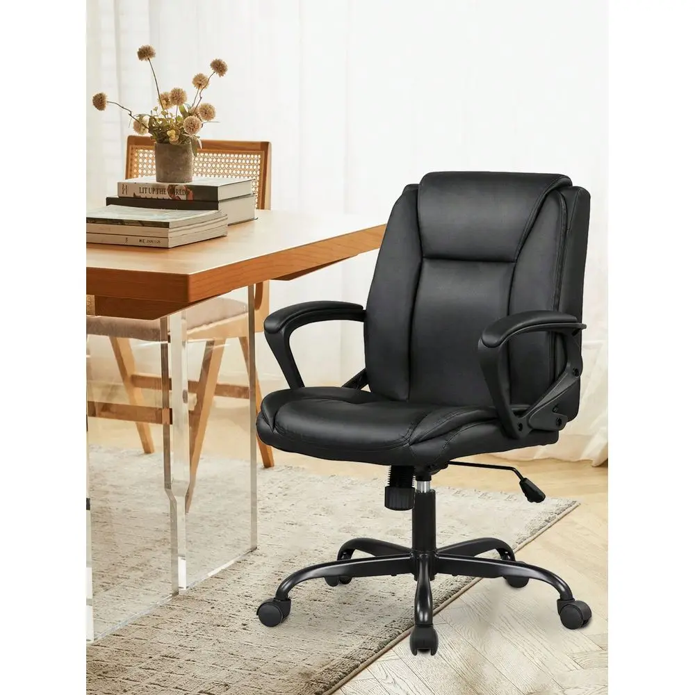 

Office Chair Ergonomic Desk Chair PU Leather Task Chair Executive Rolling Swivel Mid Back Computer Chair With Lumbar Support Ar