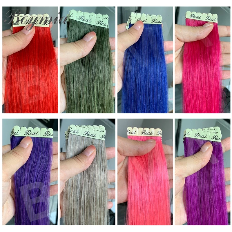 Boymia Colorful Mini Tape Hair Extensions Human Hair 12