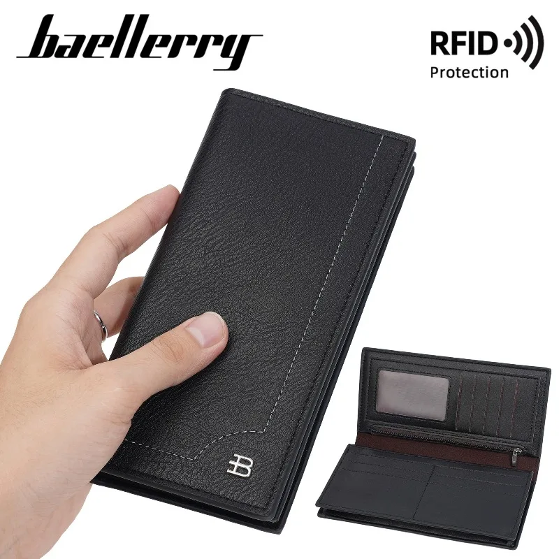 Baellerry Men's Long Wallet Retro Multi Slot Soft Leather Wallet with High-end Feel Zipper Business Wallets for Man