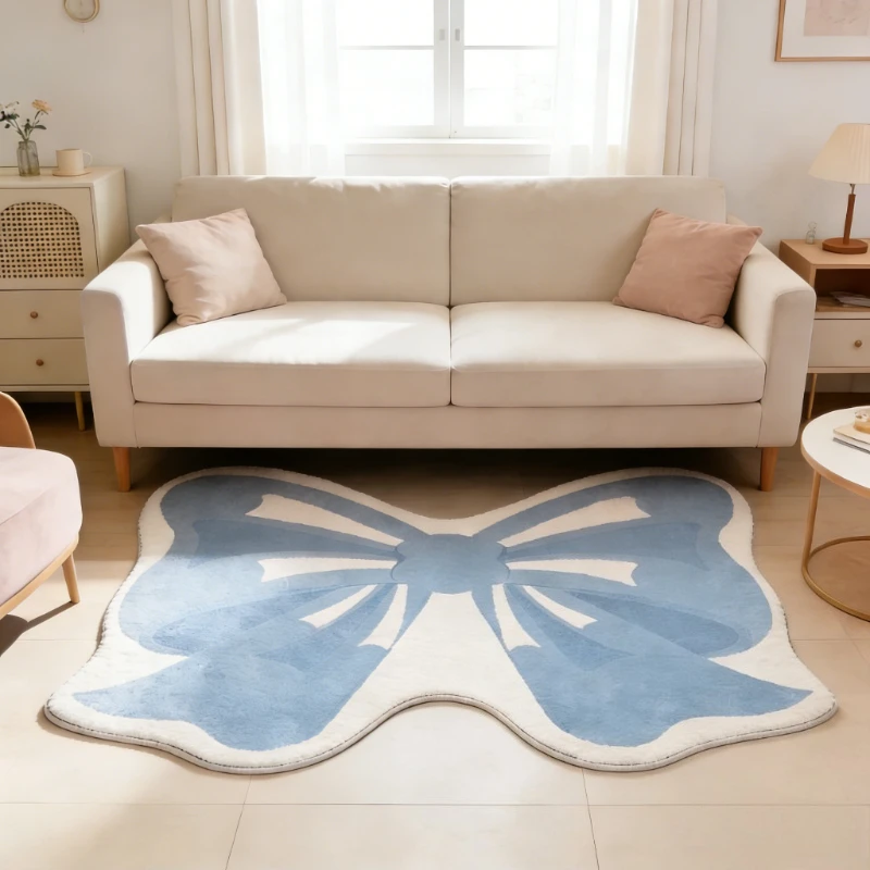 Girly Style Carpets for Living Room Pink Bow Bedroom Decor Carpet Fluffy Soft Irregular Bedside Rug Home Thicken Plush Floor Mat