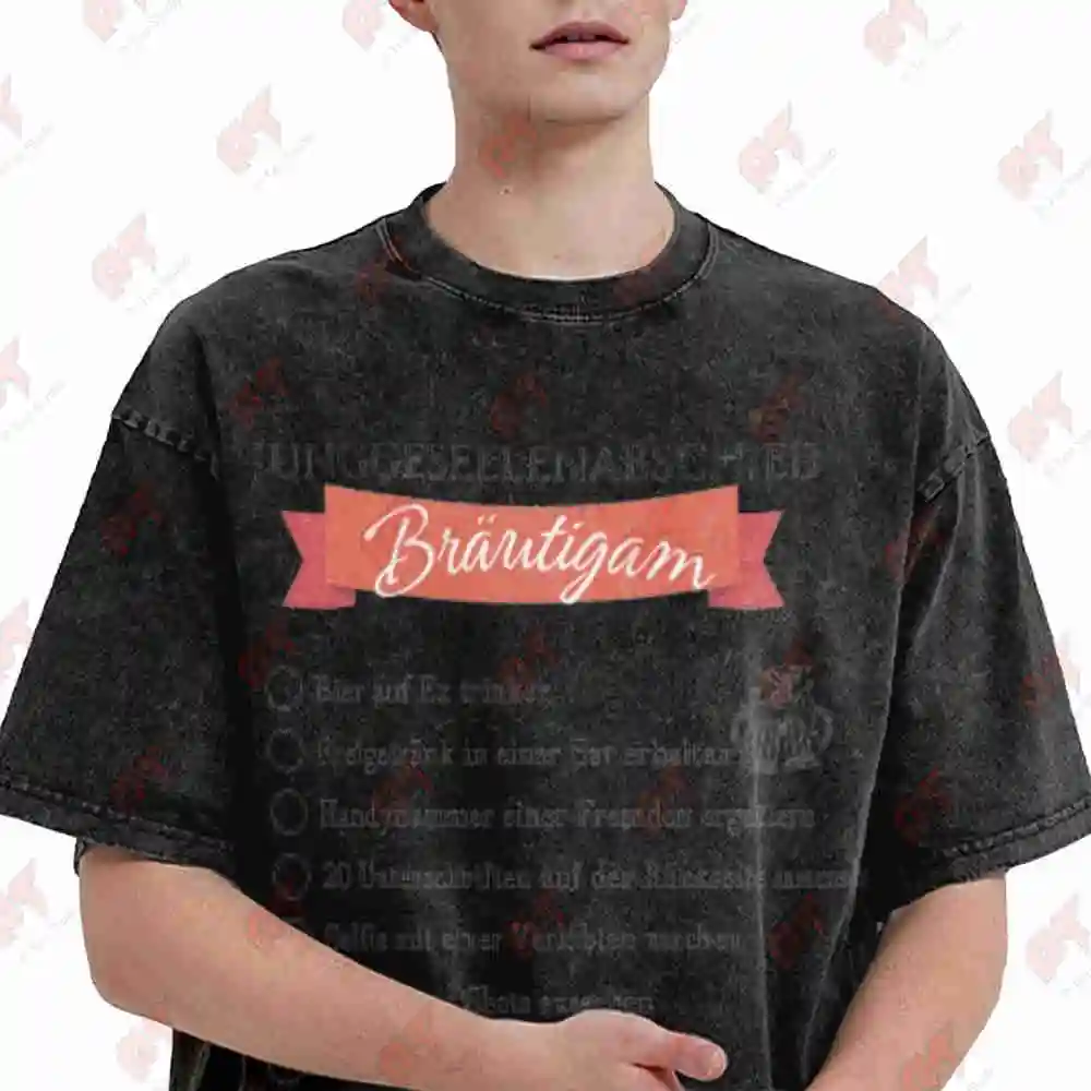 JGA Bachelor Party Groom Checklist Poltergeist Vintage Washed Tee Pure Cotton T-Shirt