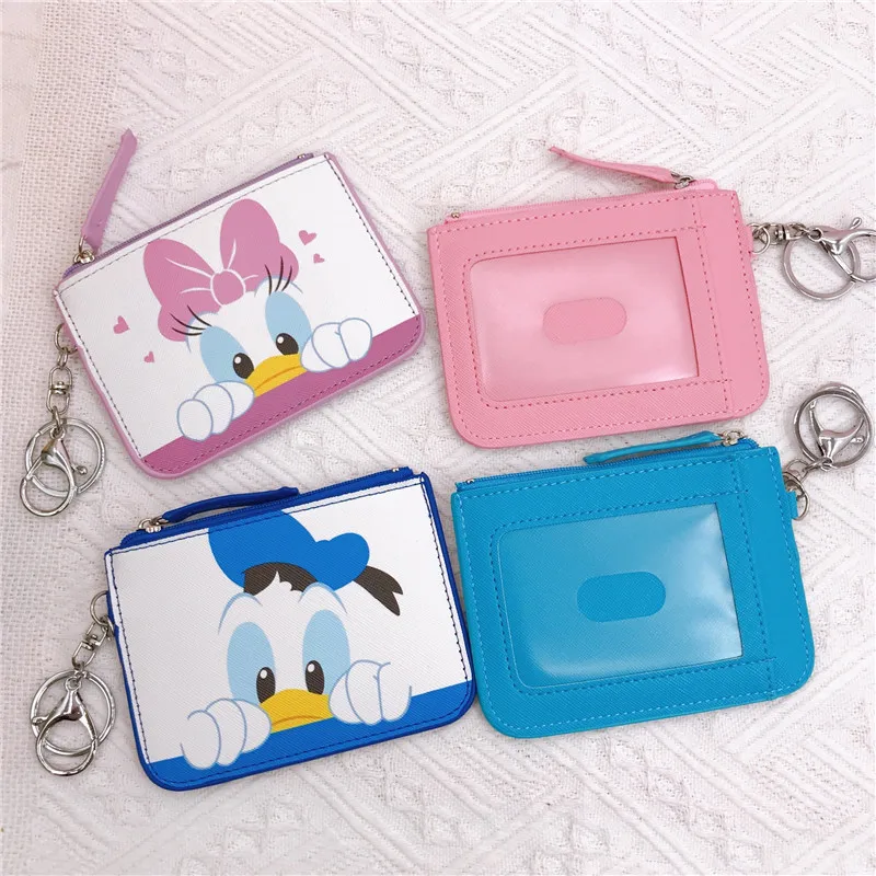 Disney Mickey Woman Purse Schoolgirl Cartoon Cute Printed Large Capacity Card Change Storage with Key Chain Zipper PU Coin Purse